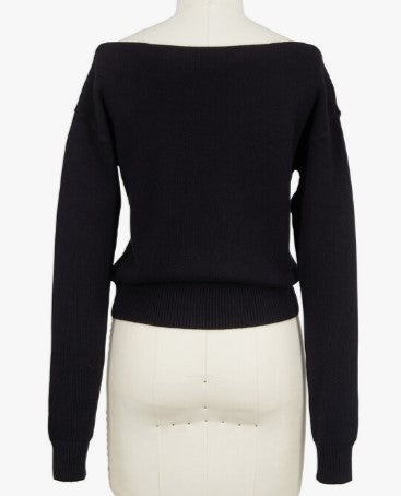 #52 - Michael Kors Collection - Black Cotton & Cashmere Bateau Neck Sweater - Women's Size Small