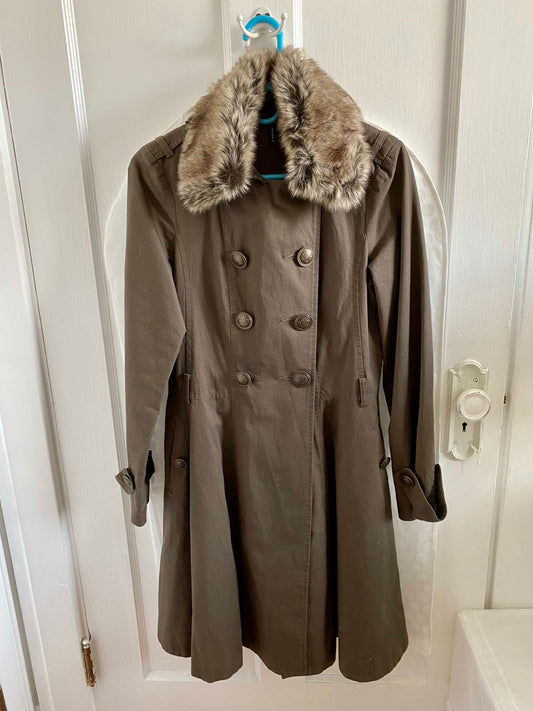 #95B EUC NAF NAF (French brand) Army A-line Trench Coat, Women's M