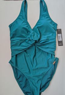 Nicole Miller Twist Front Teal Women Swim Suit size M NWT