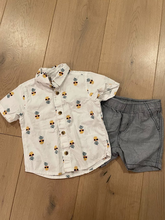 6-12 Month Boys Old Navy Pineapple Button Down Outfit
