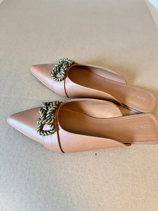 #176 - Open Edit women’s mules with gold hardware bow | 9.5M