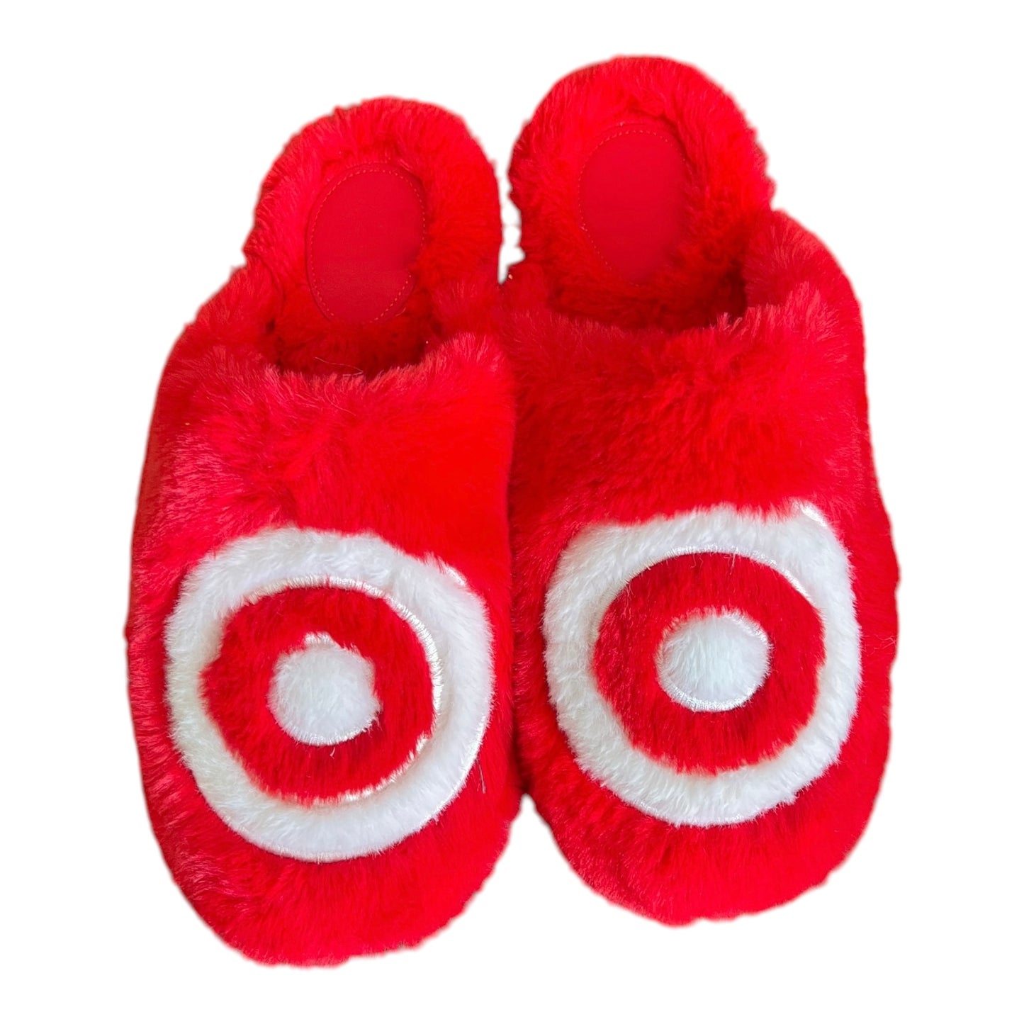 #63 Target Red Fuzzy Slippers Adult Size 9/10