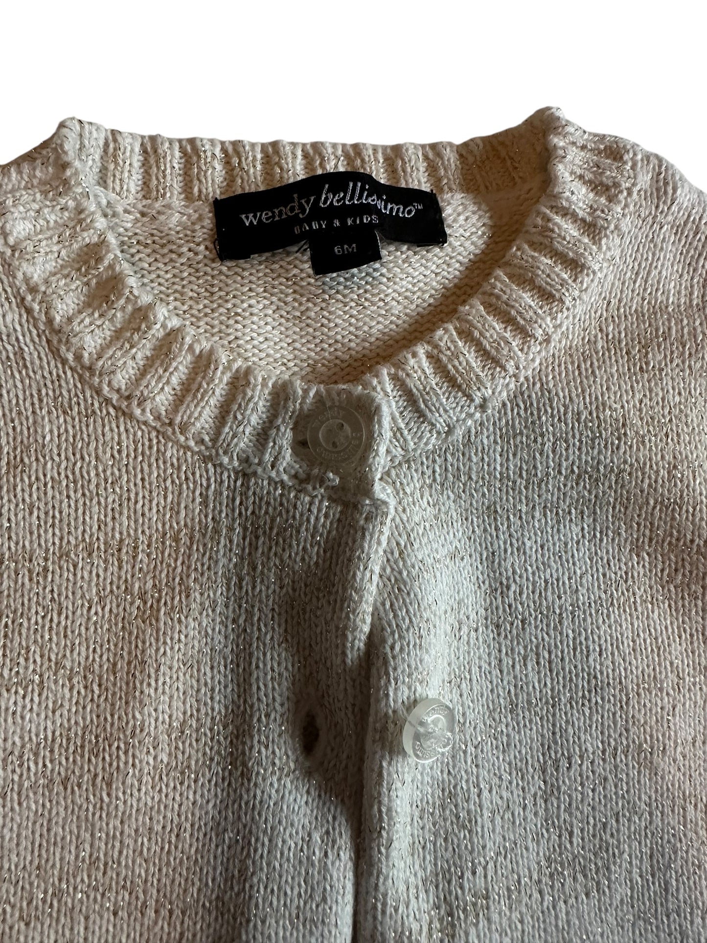 #93 Wendy Bellissimo Cream & Gold Knit Cardigan Girls 6M