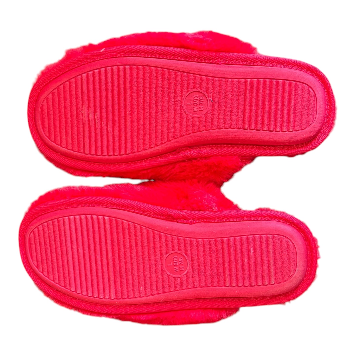 #63 Target Red Fuzzy Slippers Adult Size 9/10