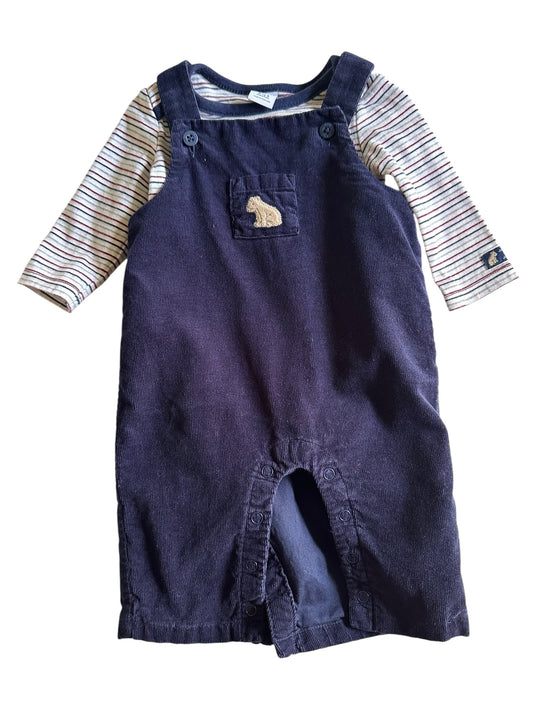 #93 Janie and Jack Navy Overalls and Striped Bodysuit Boys 0-3M