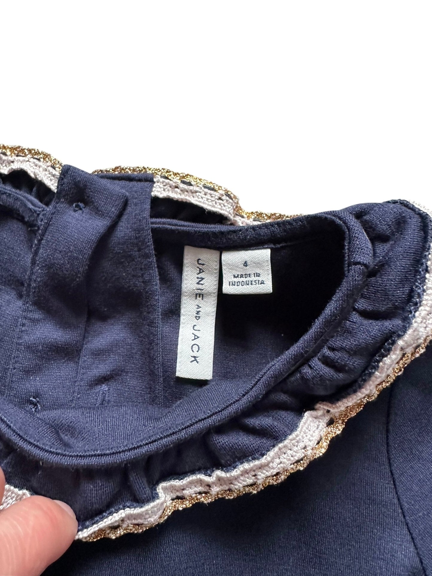 #93 Janie and Jack Navy Gold Dress Girls 4T