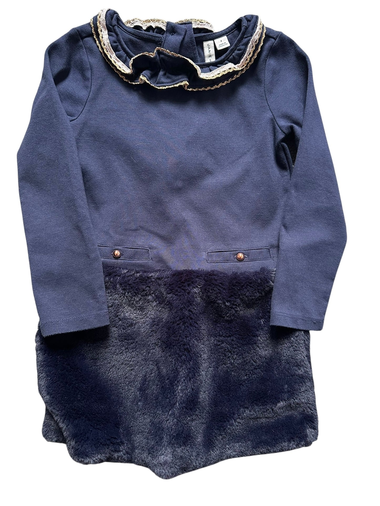 #93 Janie and Jack Navy Gold Dress Girls 4T