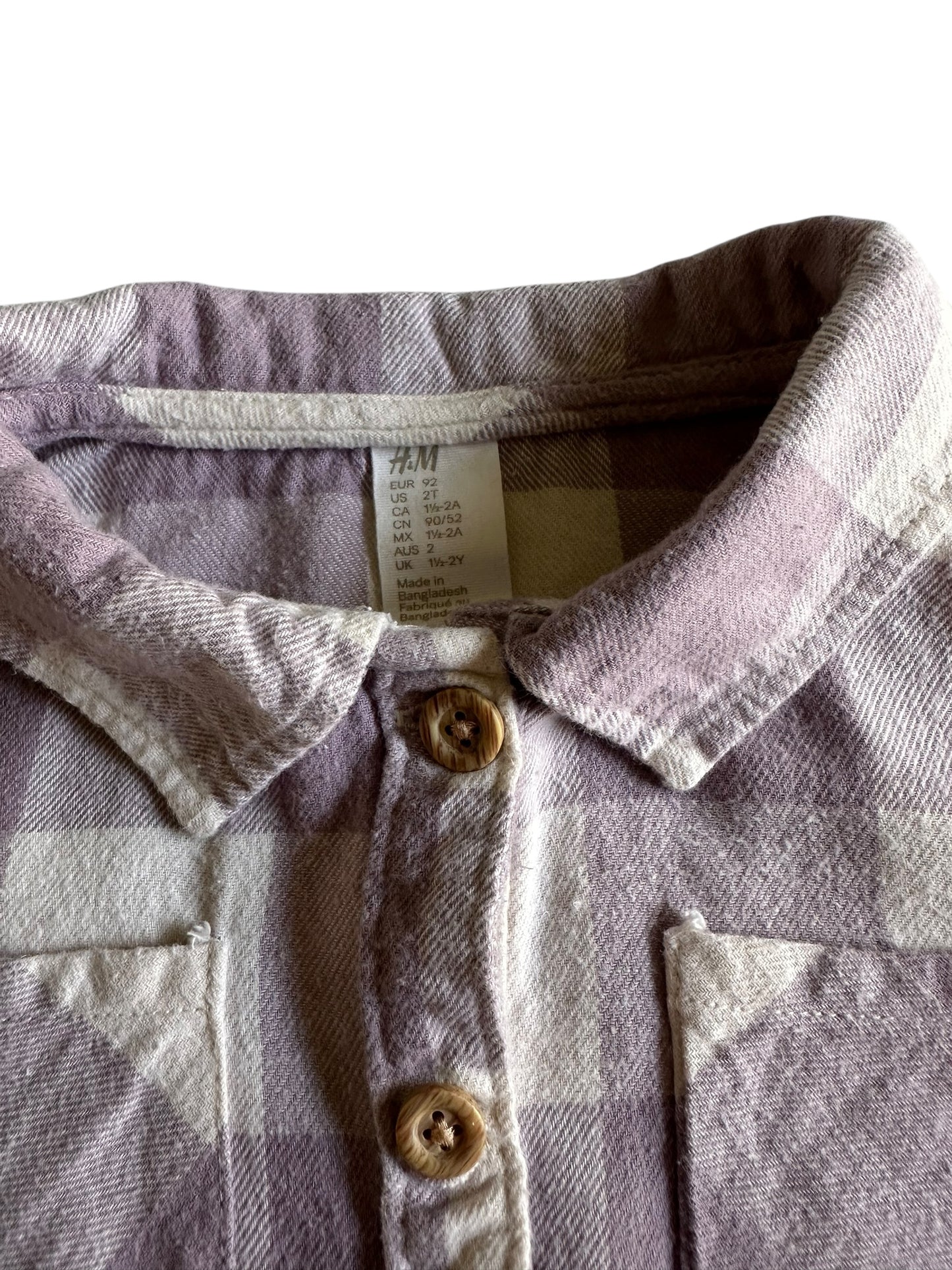 #93 H&M Purple & White Plaid Flannel Girls 2T