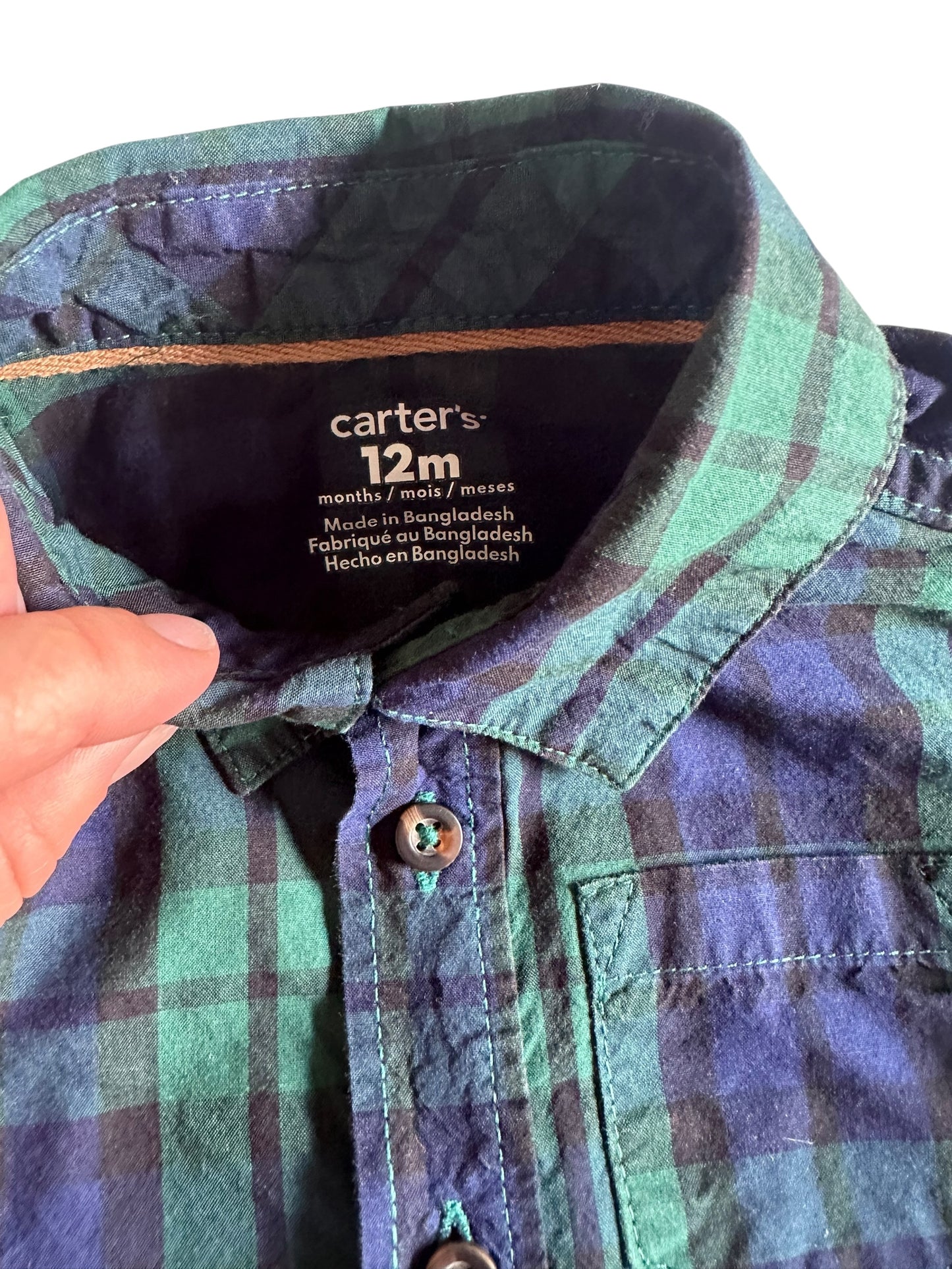 #93 Carter’s Navy & Green Plaid Button Up Boys 12M