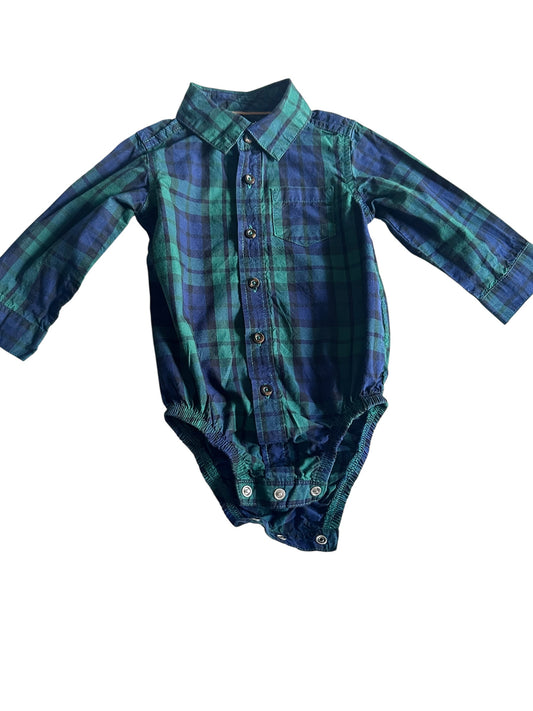 #93 Carter’s Navy & Green Plaid Button Up Boys 12M