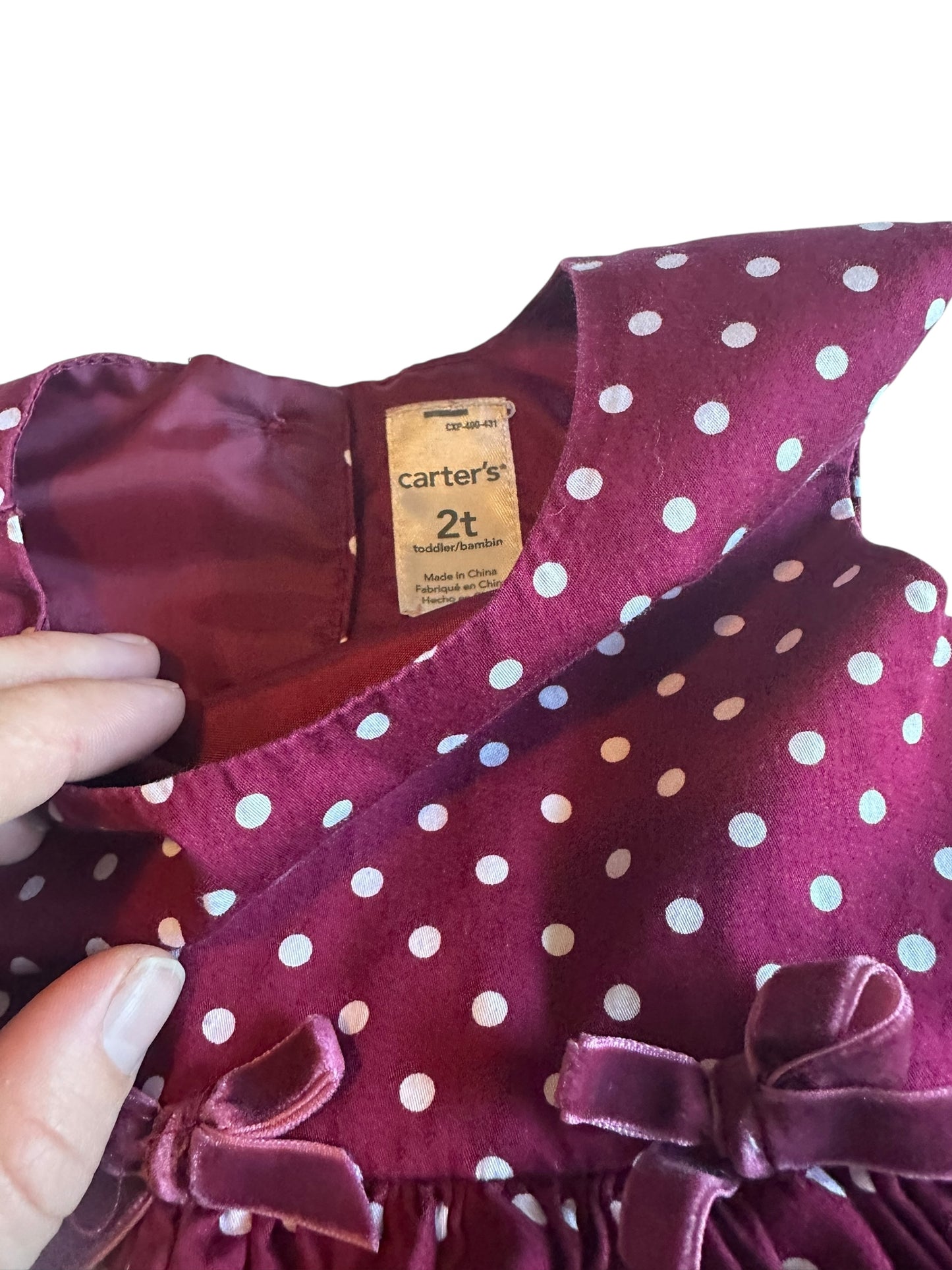 #93 Carter’s Maroon & White Polka Dot Sleeveless Dress Girls 2T