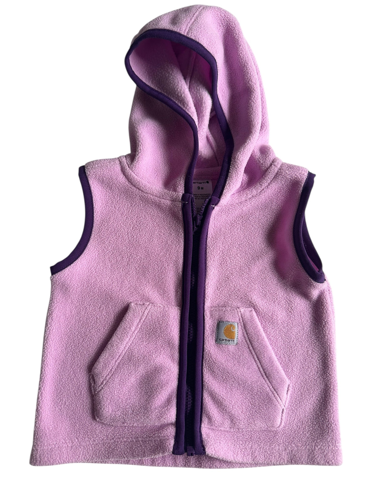 #146 Carhartt Purple Hooded Fleece Vest & Dalmation Shirt Girls 9M