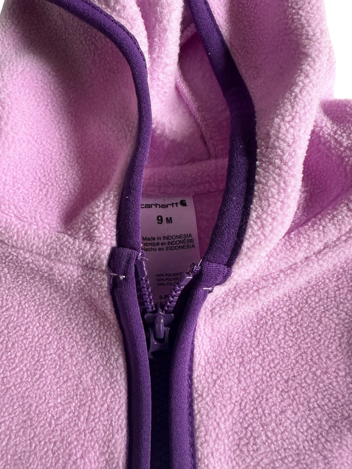 #146 Carhartt Purple Hooded Fleece Vest & Dalmation Shirt Girls 9M