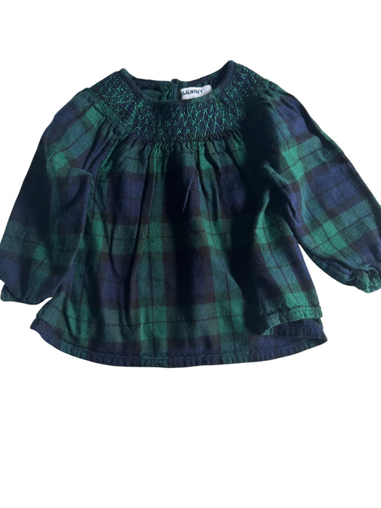 #93 Old Navy Green & Navy Plaid Stitched Shirt Girls 3T
