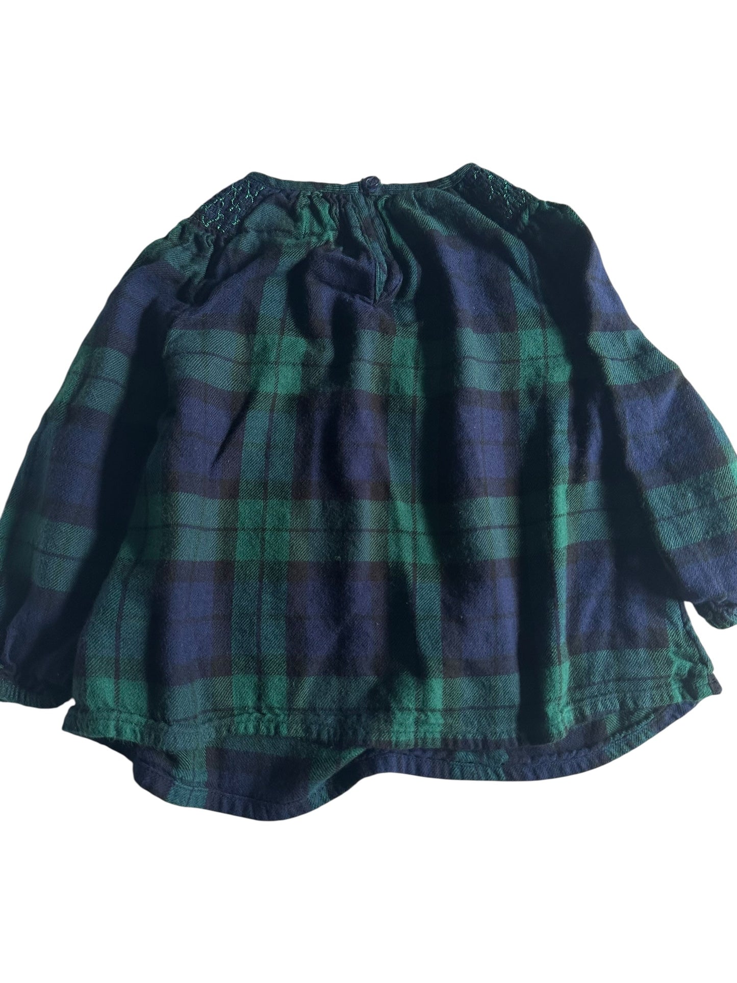 #93 Old Navy Green & Navy Plaid Stitched Shirt Girls 3T
