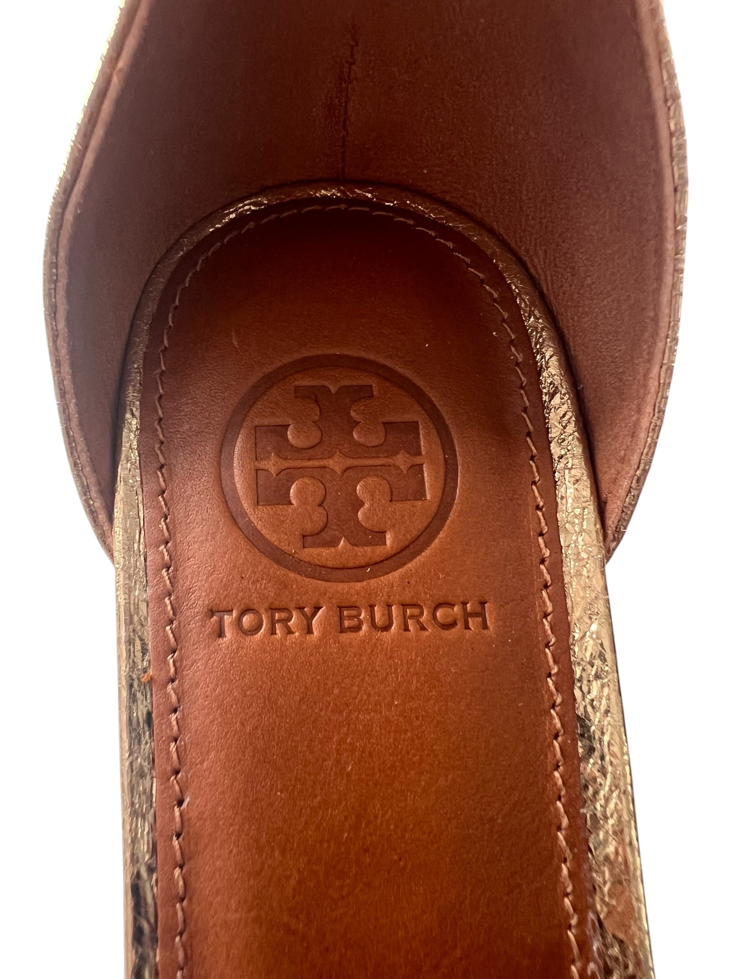 #63 Tory Burch 9.5 Saharian Gold Savannah Wedge