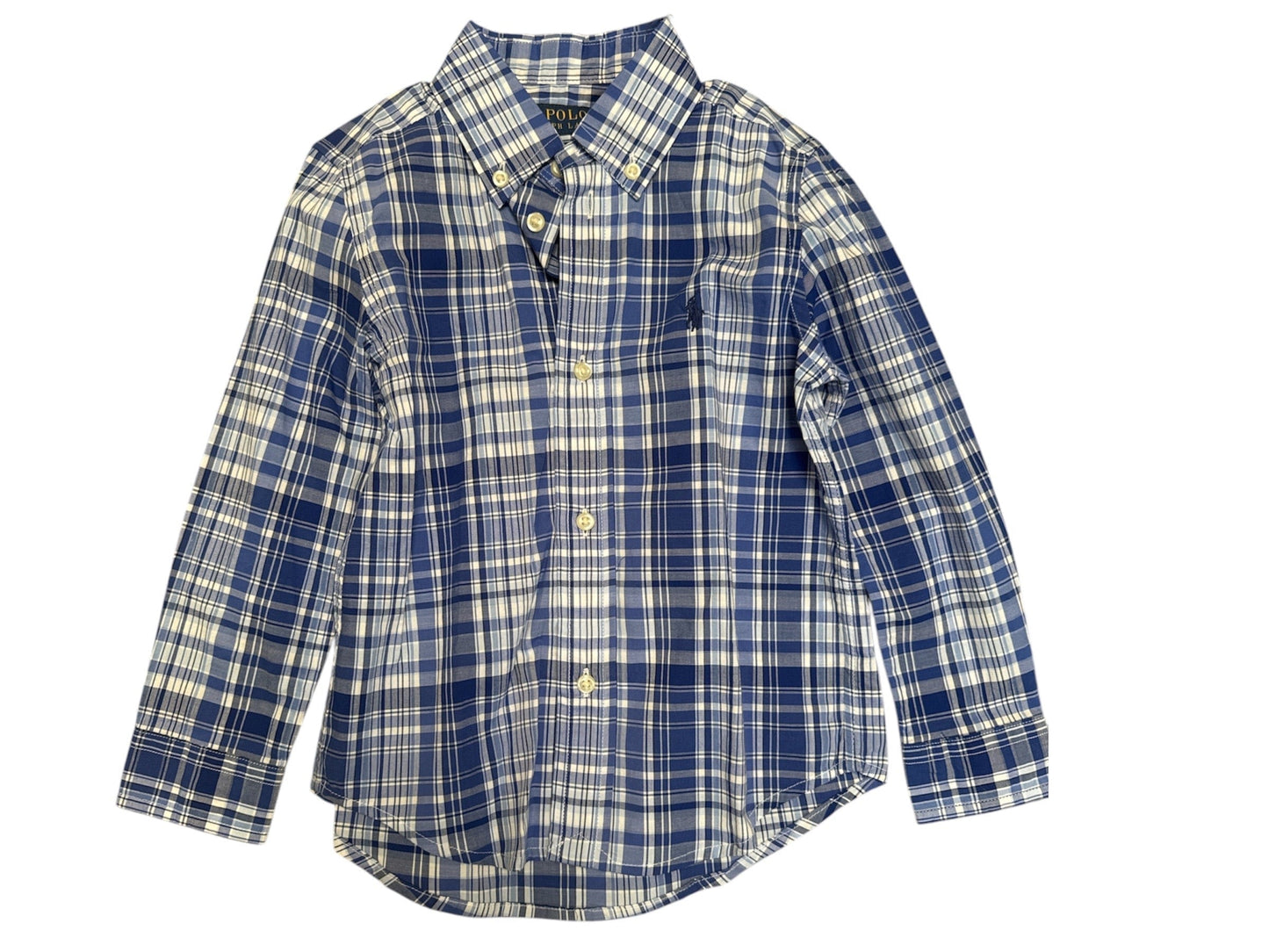 #28 New With Tags Polo Ralph Lauren Boys Blue Plaid Button Down Collared Shirt Size 3T