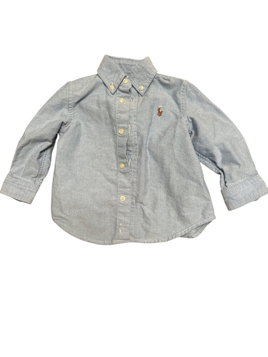 #28 Polo Boys Blue Button Down Collared Shirt Size 12M