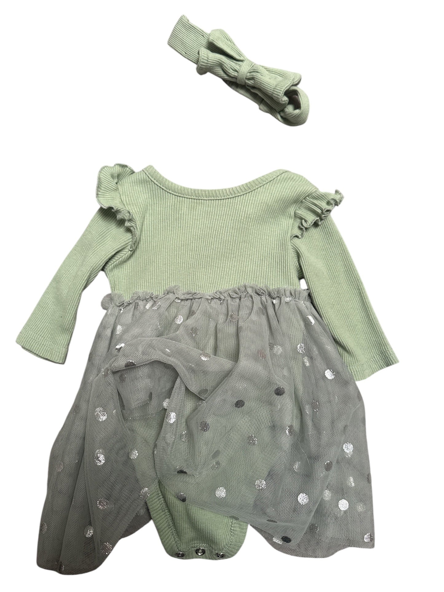 #28 Just Lizzy Ruffled Bodysuit Tulle Polka Dot Dress with Matching Headband Size 0-3M