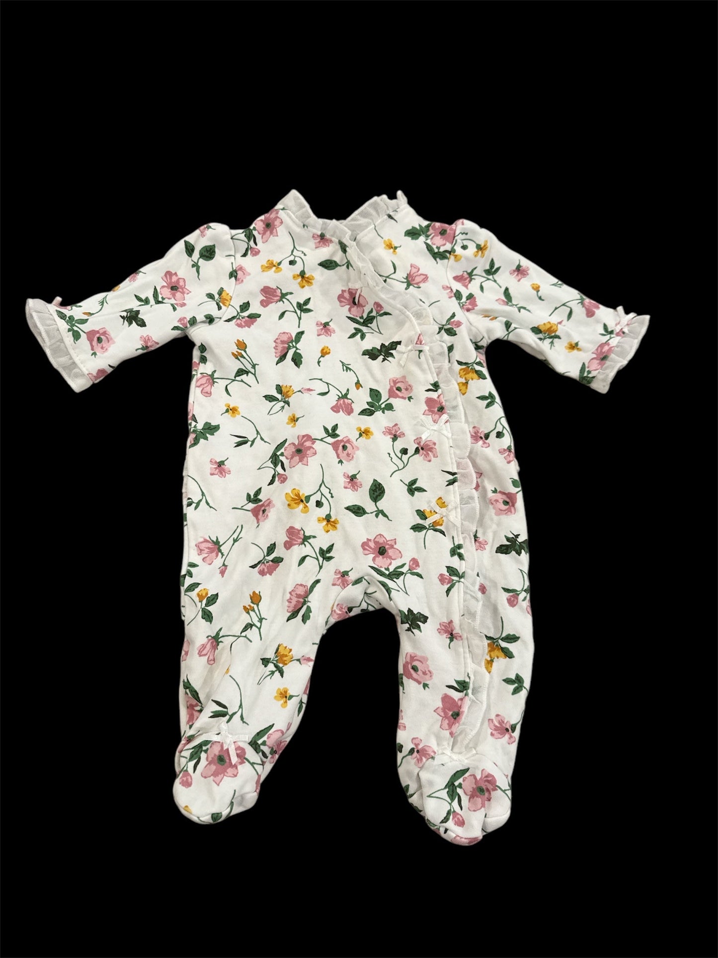 #145 Little Me ruffle floral sleeper Girls Newborn EUC