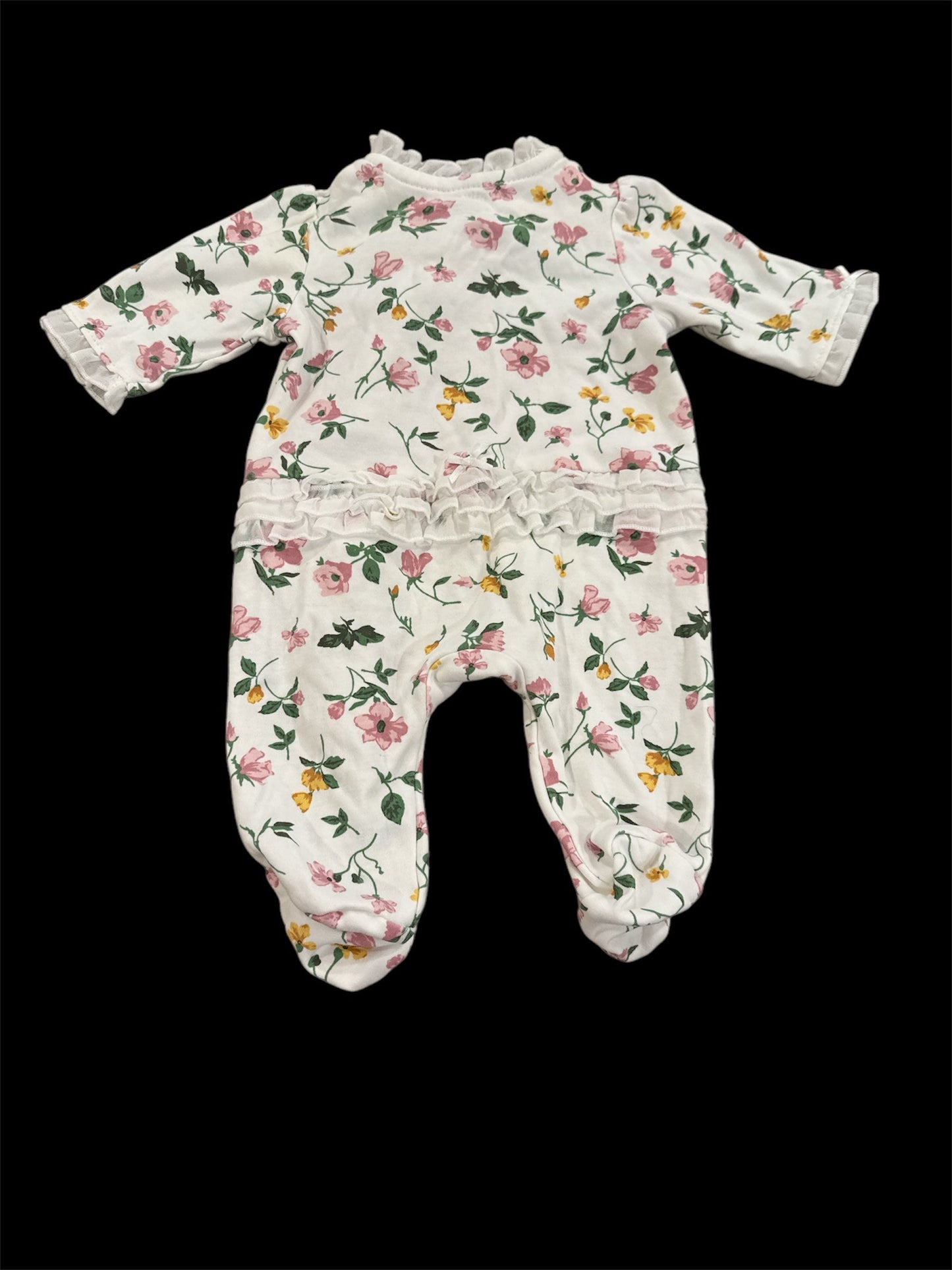 #145 Little Me ruffle floral sleeper Girls Newborn EUC