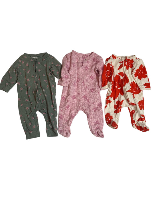 #28 Bundle of Three H&M Aden Carters Zip Up Floral Footed Sleeper Pajamas Size 3M