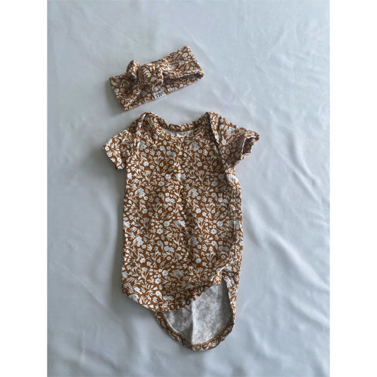 #113 Mebie Baby Girls 0-3 month onsie and matching headband