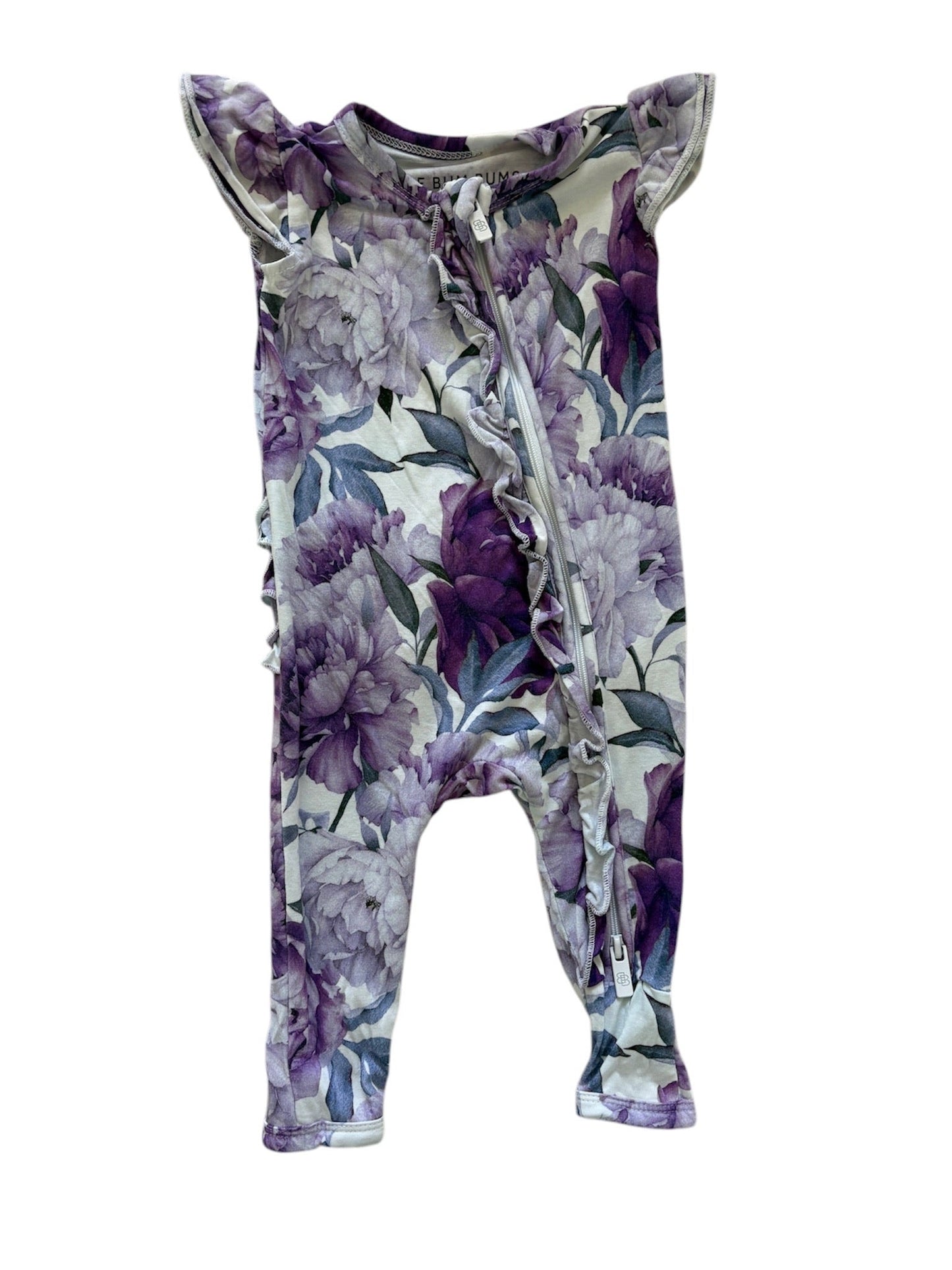 Seller #105 - 0-3M Girls Little Bum Bums Purple Floral Ruffle Sleeveless Romper GUC