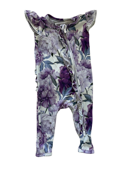 Seller #105 - 0-3M Girls Little Bum Bums Purple Floral Ruffle Sleeveless Romper GUC
