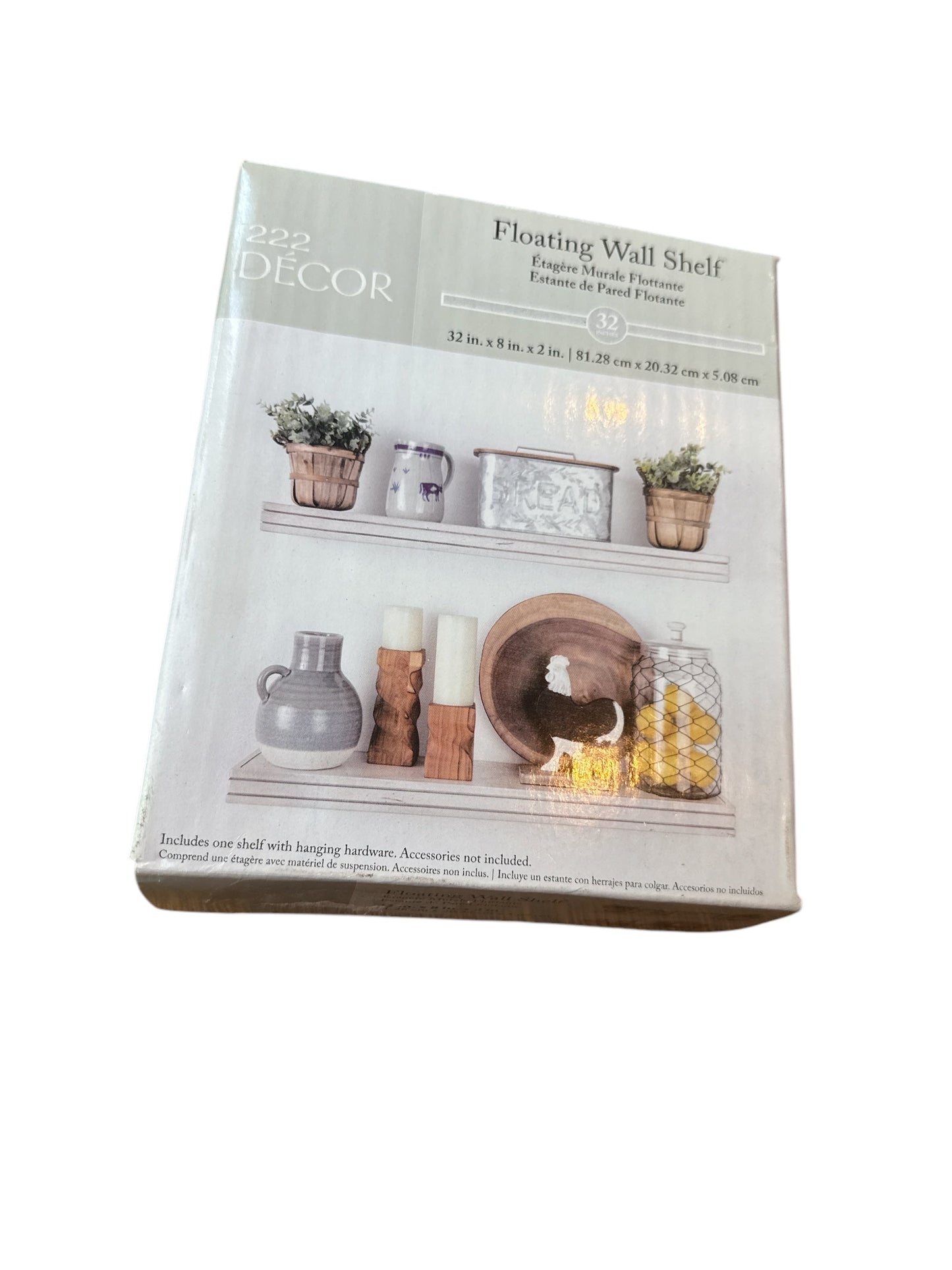 #28 REDUCED New in Box Rustic White Finish Floating Wall Shelf