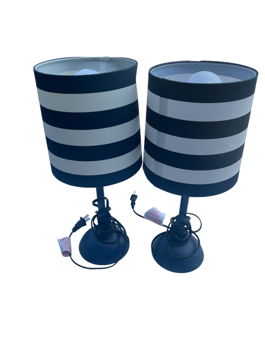 *REDUCED*  104- Navy striped small table lamps - think kids bedroom nightstand lamps