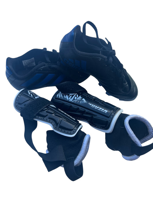 104- Adidas Soccer cleats sz 12 & shin guards