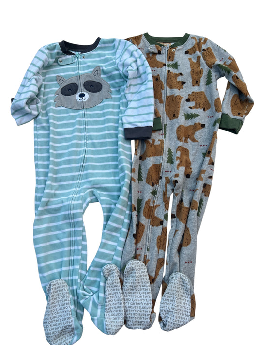 104 - Carters 4T Fleecie footie jams raccoon and bears forest