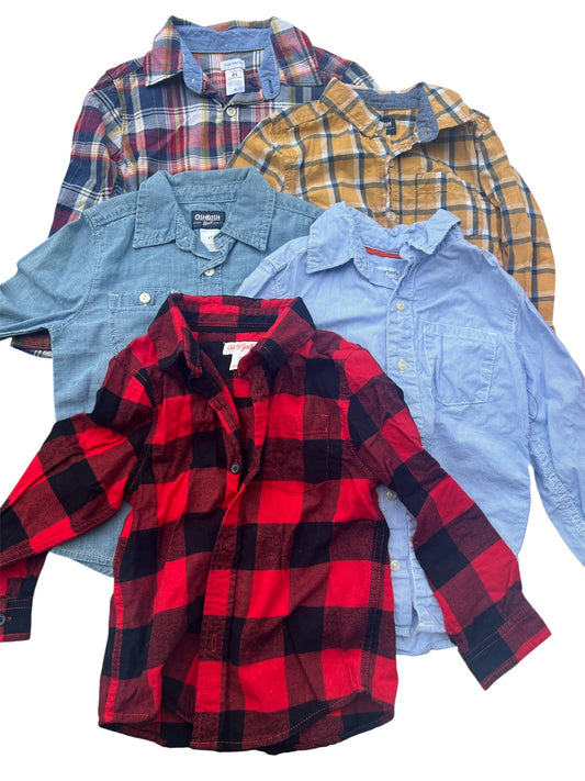 104 - Sz 4 Button down bundle, plaid, denim