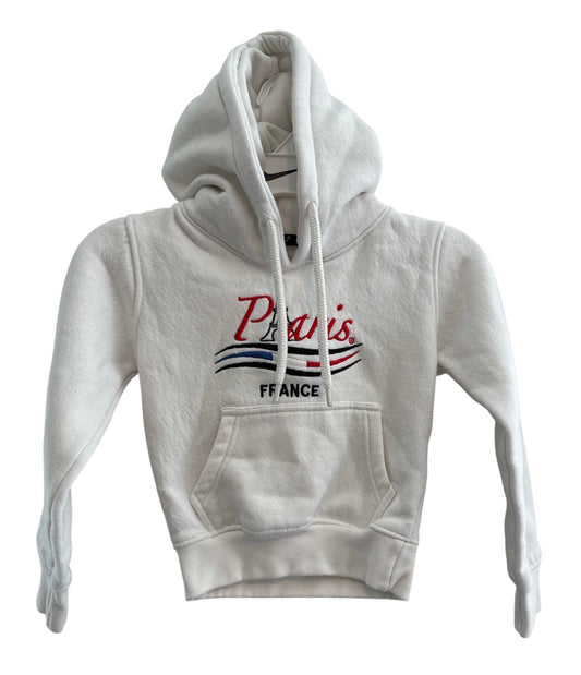 #146 - REDUCED 4T Paris White Hoodie Sweatshirt | Washed Never Worn