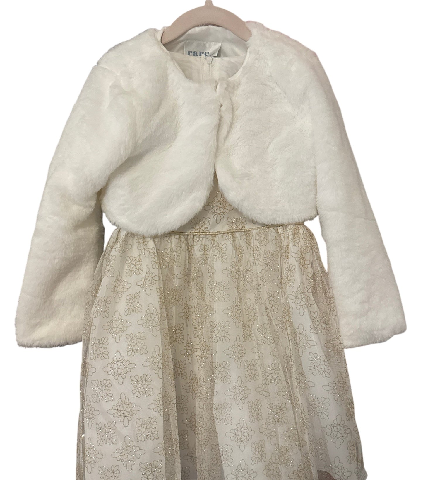 #146 - REDUCED Girls XS 4/5 Special Occasion Dress with Faux Fur Cover | Never Worn