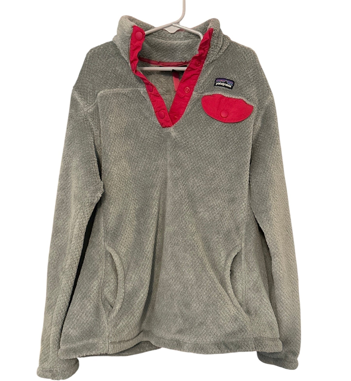 #146 - REDUCED Girls Large (12) Patagonia Pull Over - Gray & Pink | VGUC