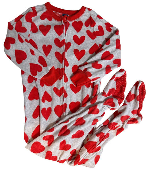 #146 - REDUCED 4T Heart PJ Zip Up Footed Pajamas | Worn Once