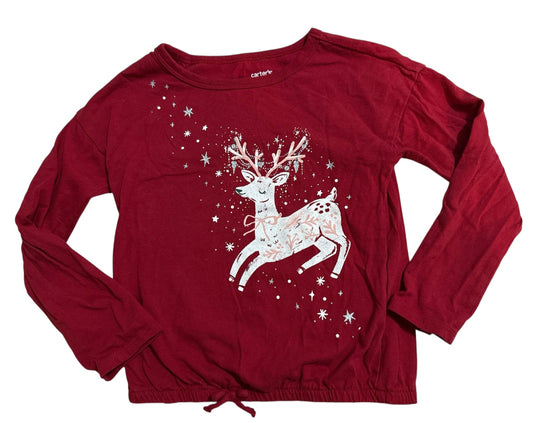 #146 - REDUCED Girls 5 Reindeer Glitter Maroon Long Sleeve Shirt