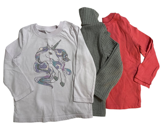 #146 - REDUCED Girls 3T Bundle of 3 Shirts: Purple Unicorn, Gray, Pink