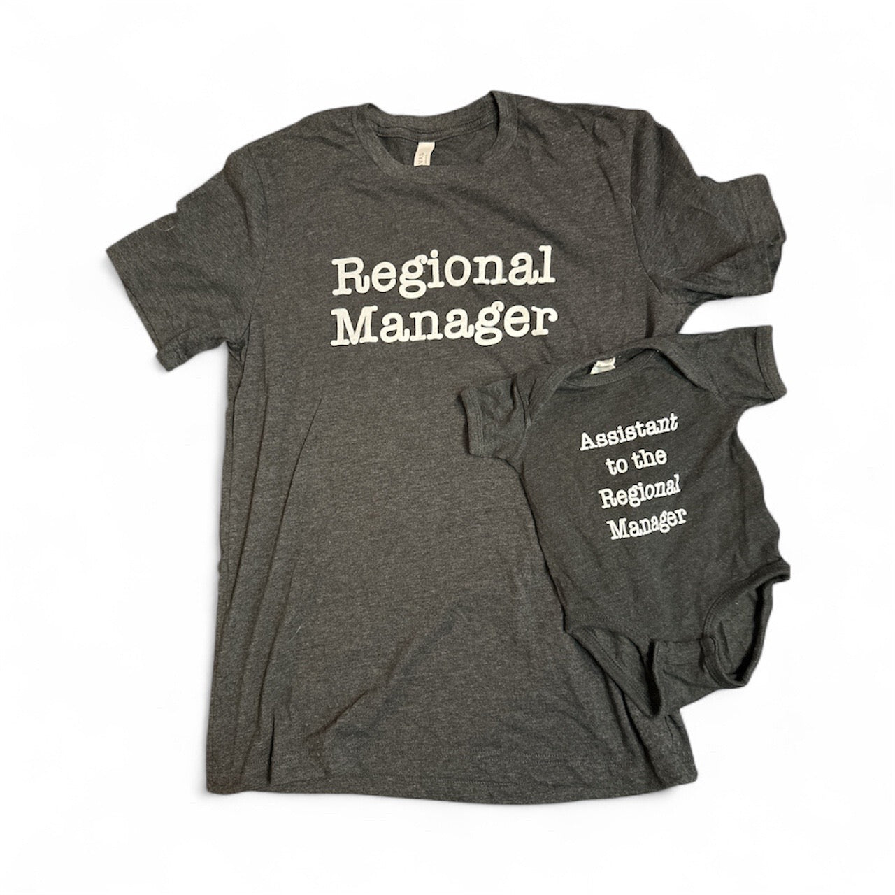 #28 REDUCED Father + Baby Matching Assistant to the Regional Manager T-shirt and Onesie Size Mens M and 6M