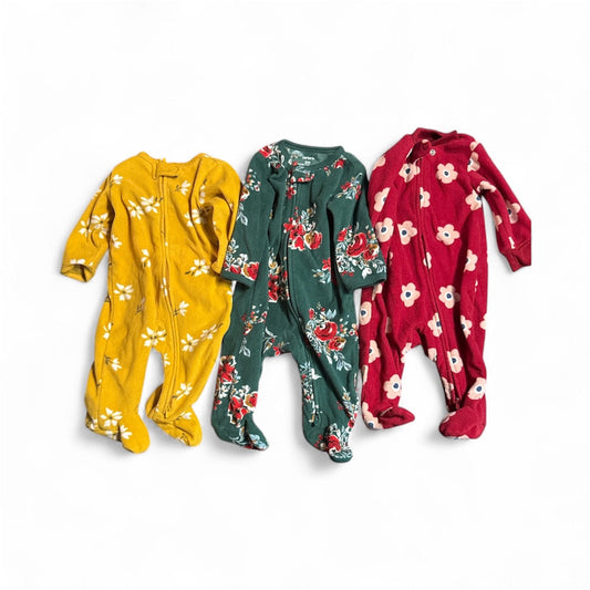 #28 REDUCED Bundle of 3 Carters Warm Fleece Zip-Up Footed Sleepers Size 3M
