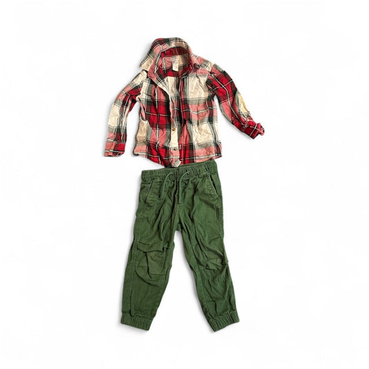 #28 REDUCED Boys Carters / H&M Christmas Holiday Plaid Shirt and Pants Outfit Size 2T