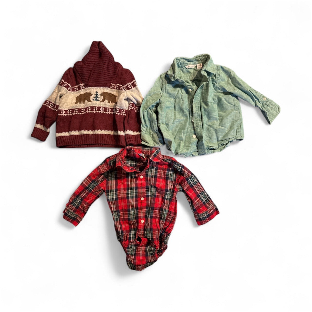 #28 REDUCED Janie & Jack Boys Long Sleeve Button Down Shirts and Sweater Bundle 6-12M