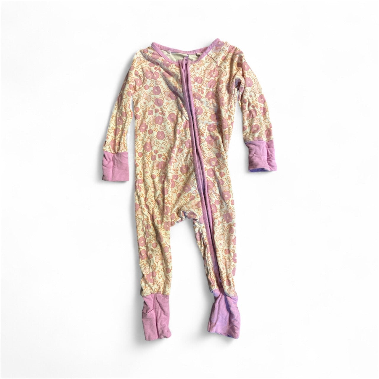 #28 REDUCED Caden Lane Baby Girls Pink Floral Bamboo Sleeper Size 3-6M