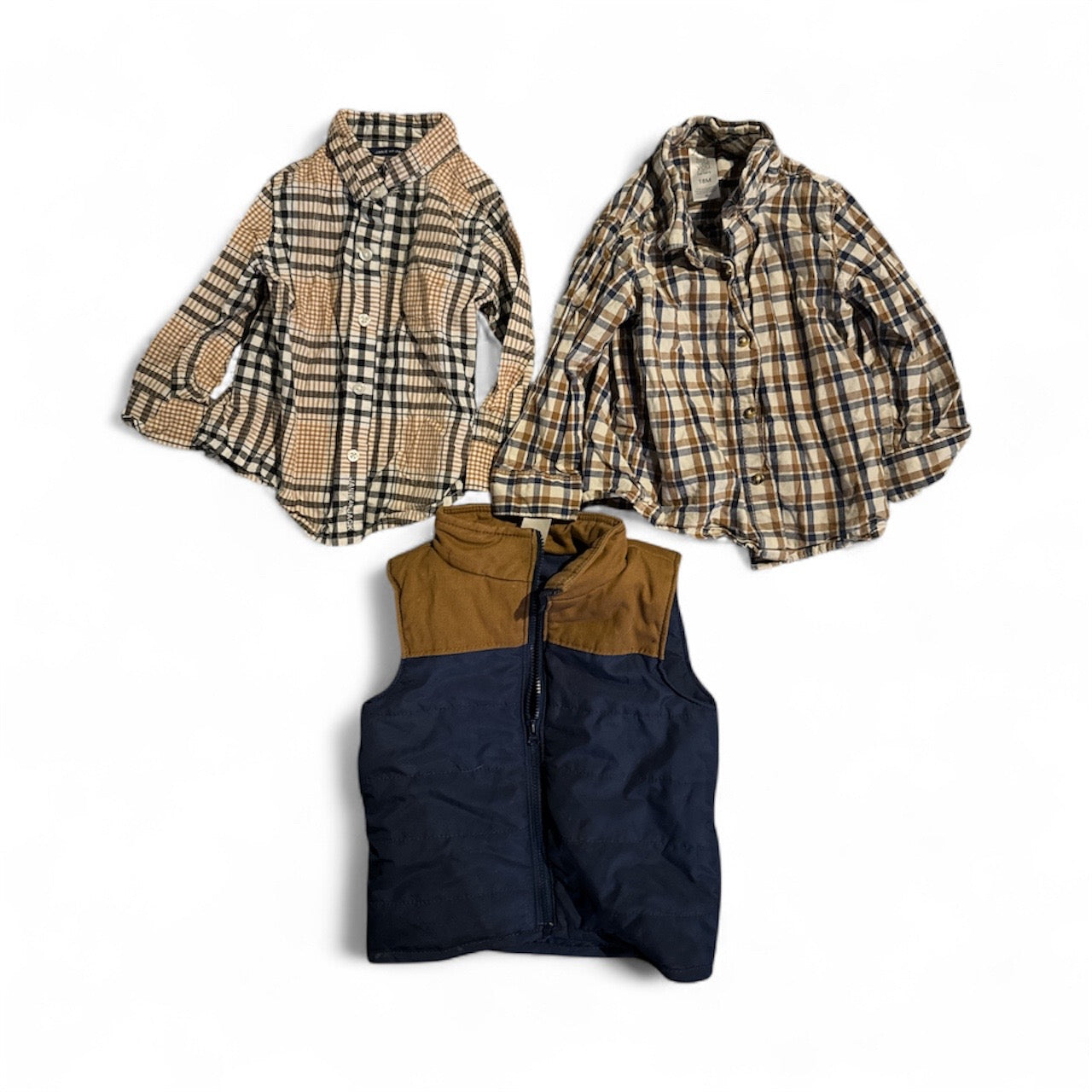#28 REDUCED Janie & Jack / Carters Boys Long Sleeve Button Down Shirts and Vest Bundle 12-18M