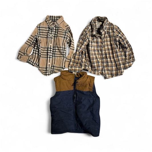 #28 REDUCED Janie & Jack / Carters Boys Long Sleeve Button Down Shirts and Vest Bundle 12-18M