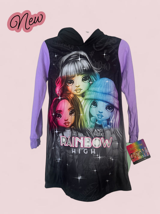 #77 NWT Hooded, Fleece Rainbow High Nightgown, Size 4/5