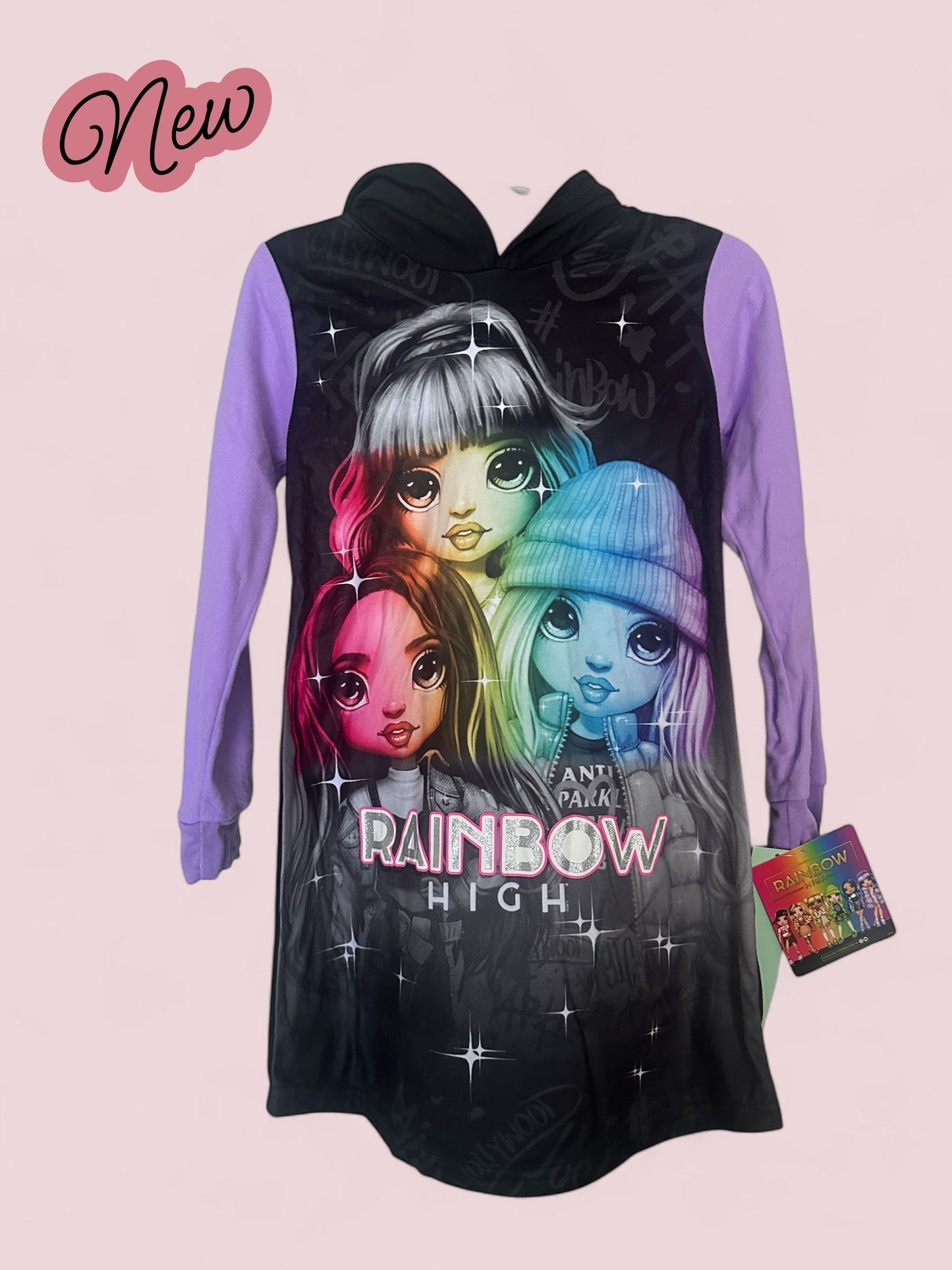 #77 NWT Hooded, Fleece Rainbow High Nightgown, Size 7/8