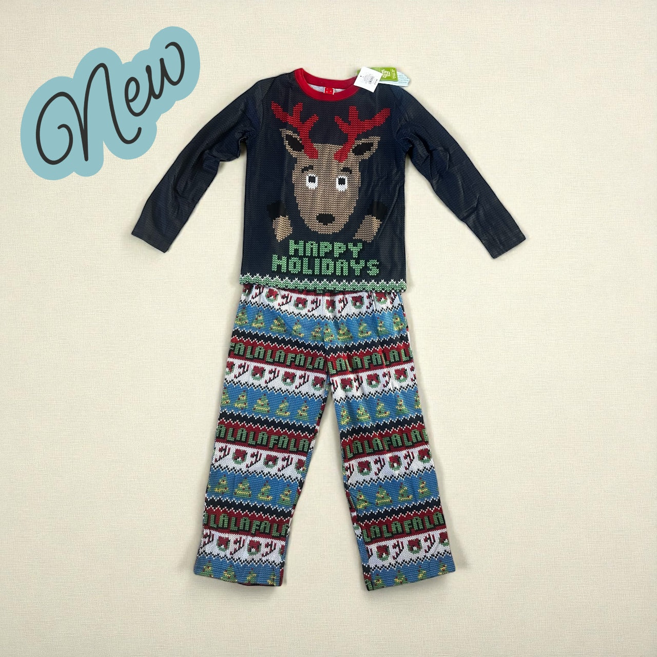 #77 NWT Holiday Reindeer Pajamas, Size 8 (Set 1)
